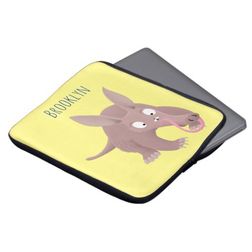 Cute funny aardvark cartoon laptop sleeve