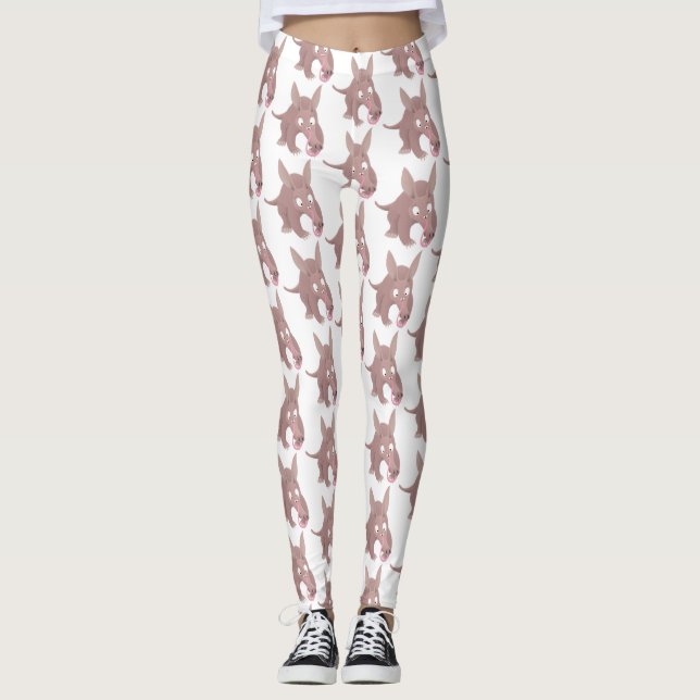 Cute funny aardvark cartoon leggings (Front)