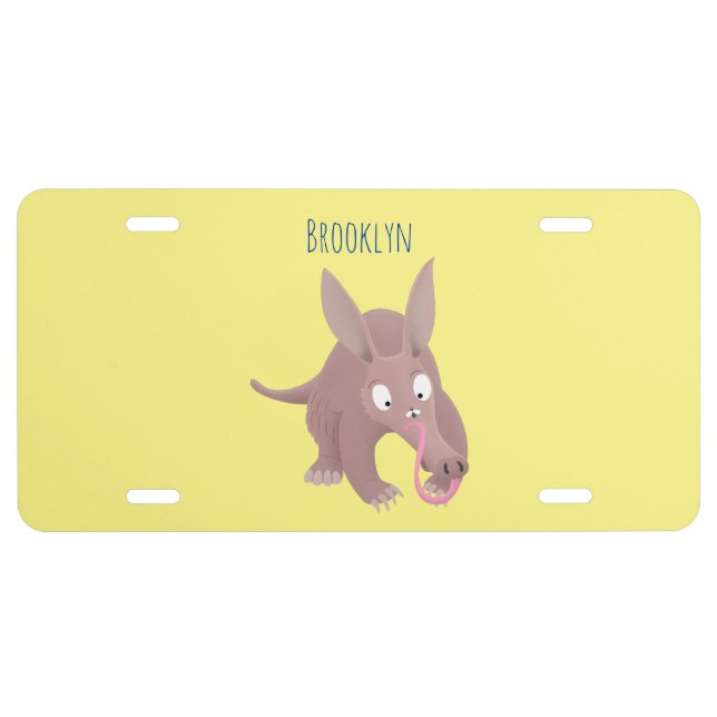 Cute funny aardvark cartoon license plate (Front)