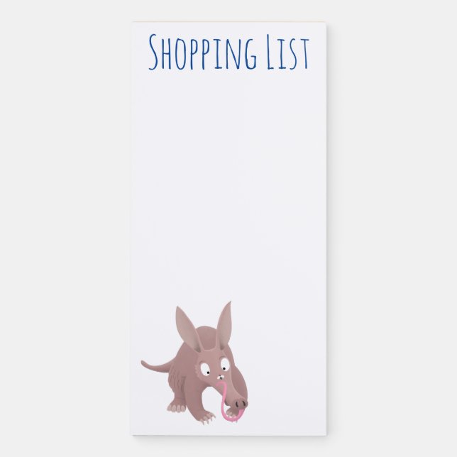Cute funny aardvark cartoon magnetic notepad (Front)