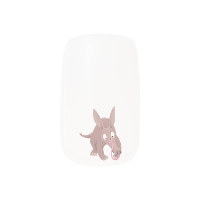 Cute funny aardvark cartoon minx nail art (Left Thumb)