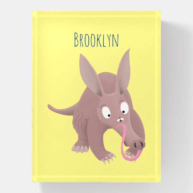 Cute funny aardvark cartoon paperweight (Vertical)