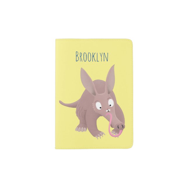 Cute funny aardvark cartoon passport holder (Front)