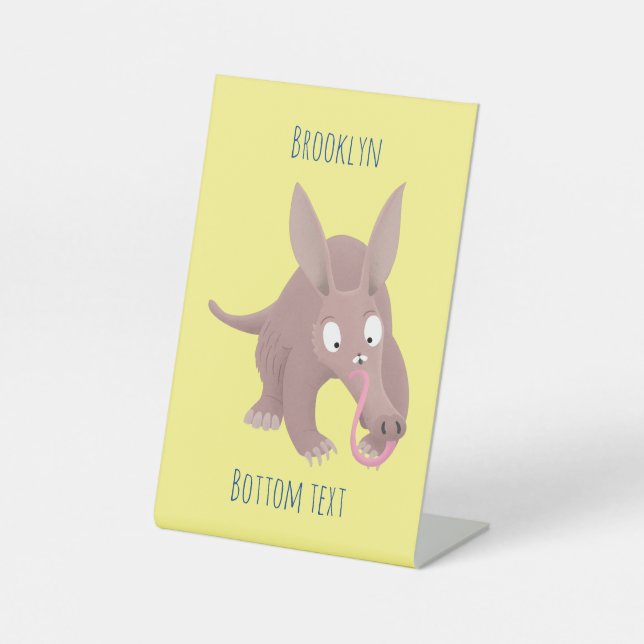 Cute funny aardvark cartoon pedestal sign (Front)