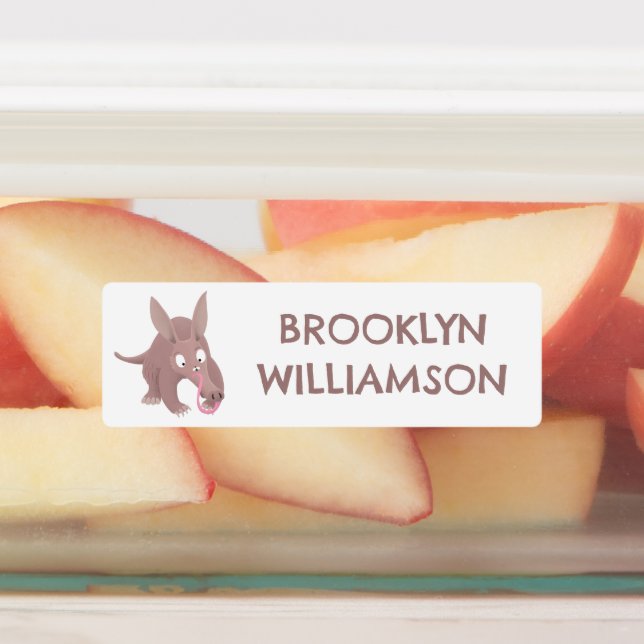 Cute funny aardvark cartoon personalized kids' labels (Affixed)