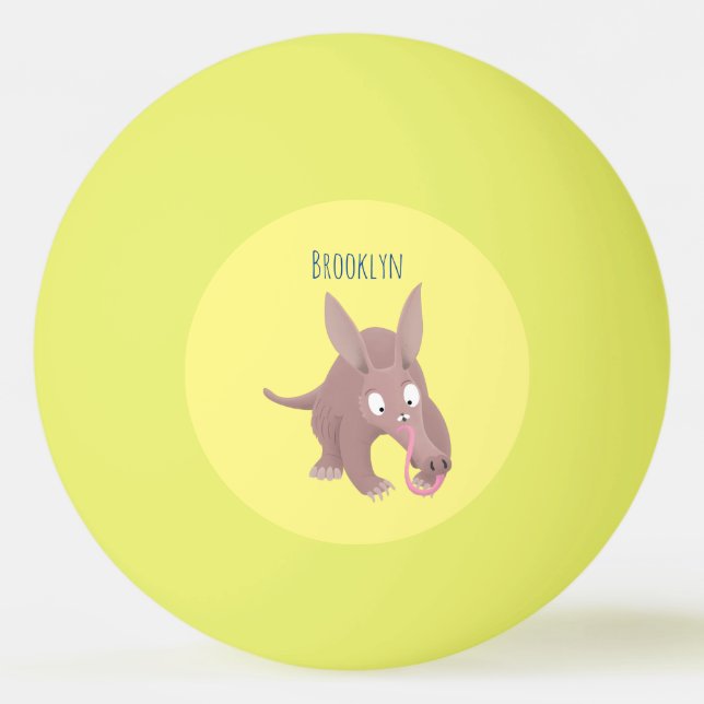 Cute funny aardvark cartoon ping pong ball (Front)