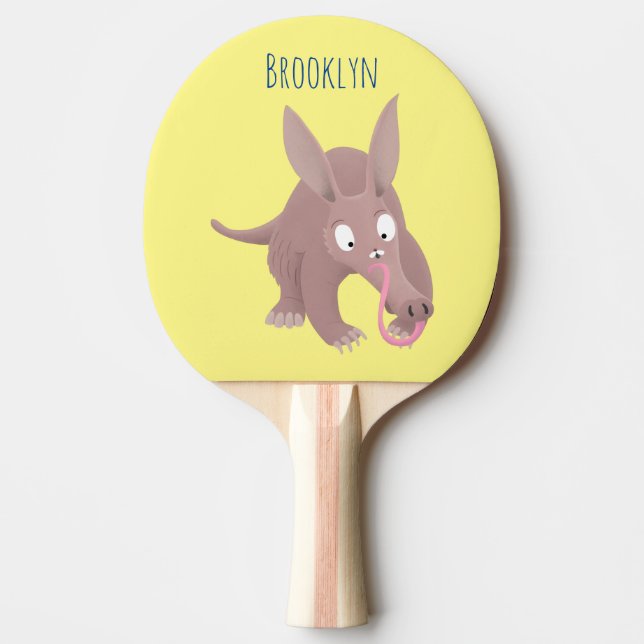 Cute funny aardvark cartoon ping pong paddle (Front)