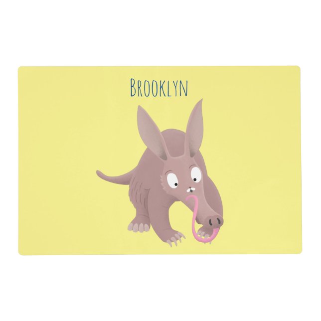 Cute funny aardvark cartoon placemat (Front)