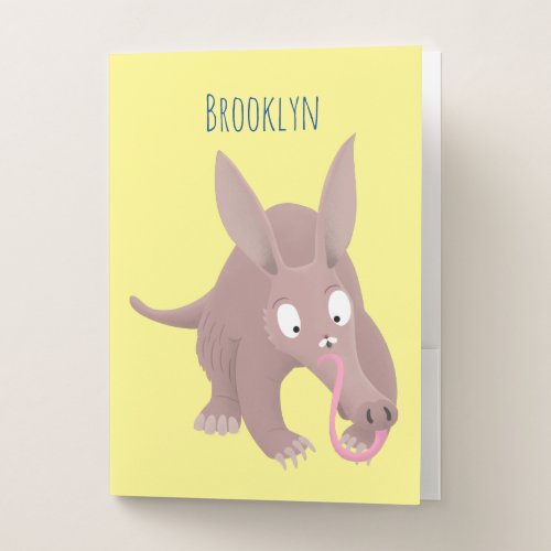 Cute funny aardvark cartoon pocket folder