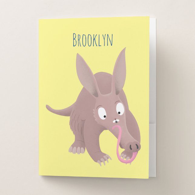 Cute funny aardvark cartoon pocket folder (Front)