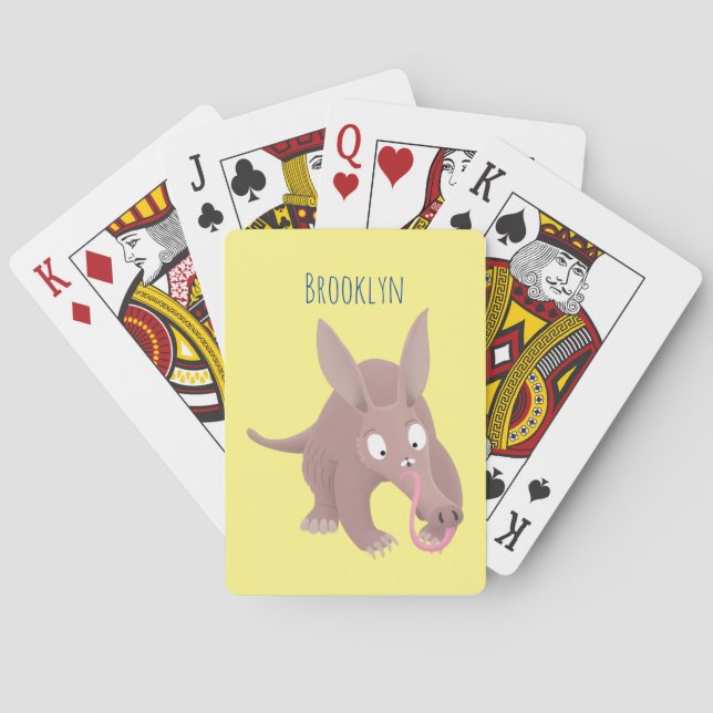Cute funny aardvark cartoon poker cards (Back)