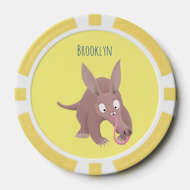 Cute funny aardvark cartoon  poker chips (Front)