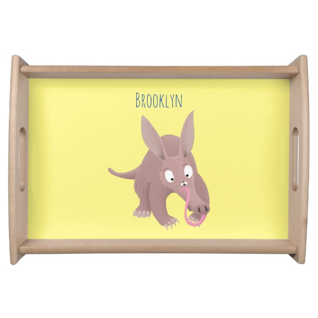 Cute funny aardvark cartoon serving tray (Front)