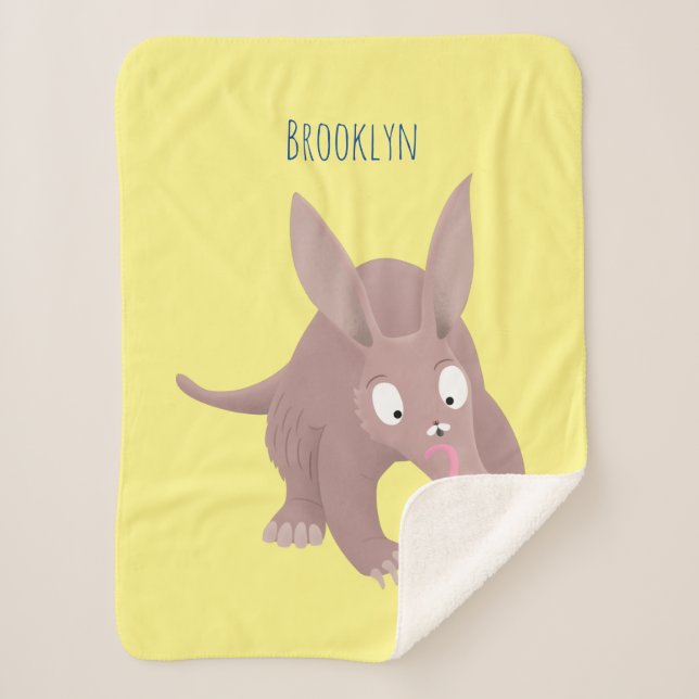 Cute funny aardvark cartoon sherpa blanket (Front)