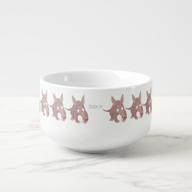 Cute funny aardvark cartoon soup mug (Front)