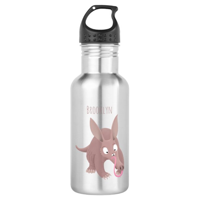 Cute funny aardvark cartoon stainless steel water bottle (Front)