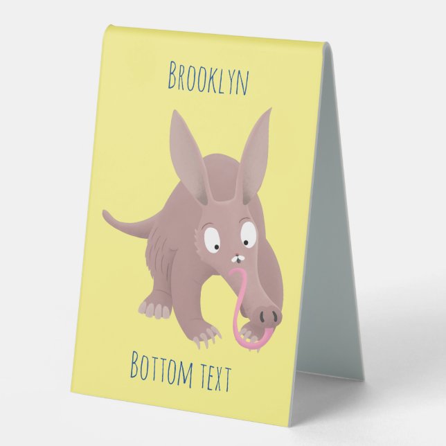 Cute funny aardvark cartoon table tent (Front)