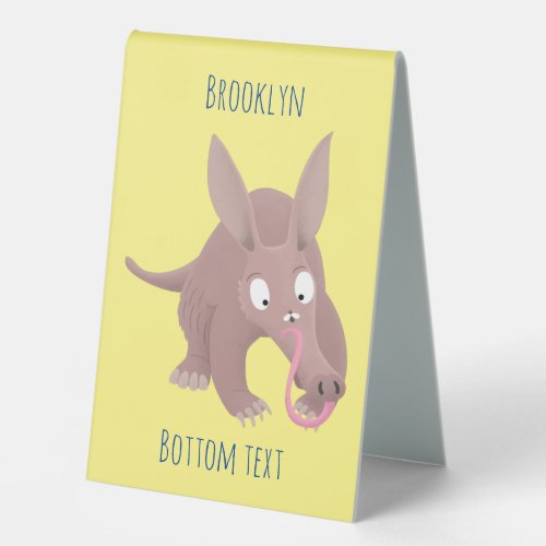 Cute funny aardvark cartoon table tent sign
