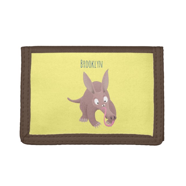 Cute funny aardvark cartoon trifold wallet (Front)