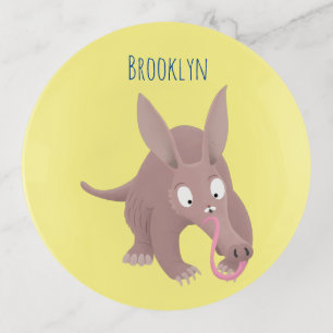 Cute funny aardvark cartoon trinket tray