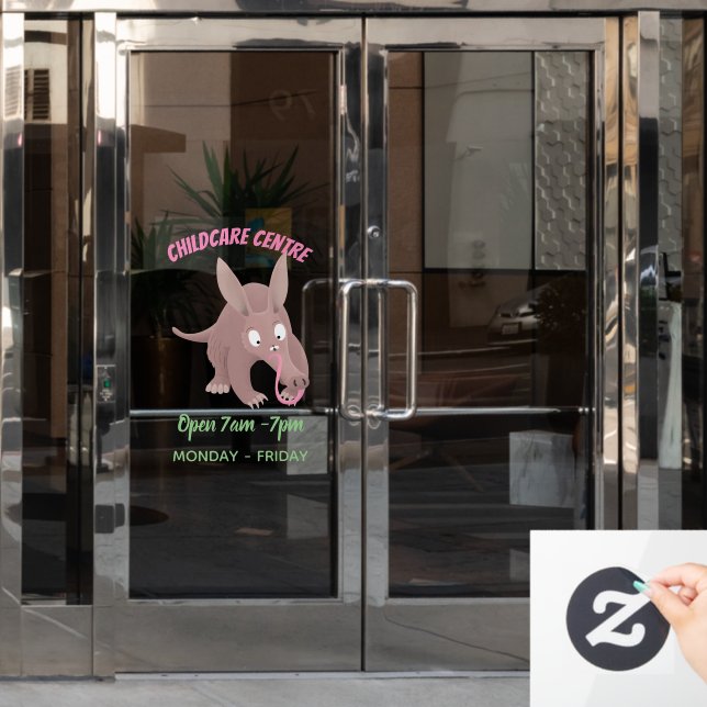 Cute funny aardvark cartoon window cling (Office Door)