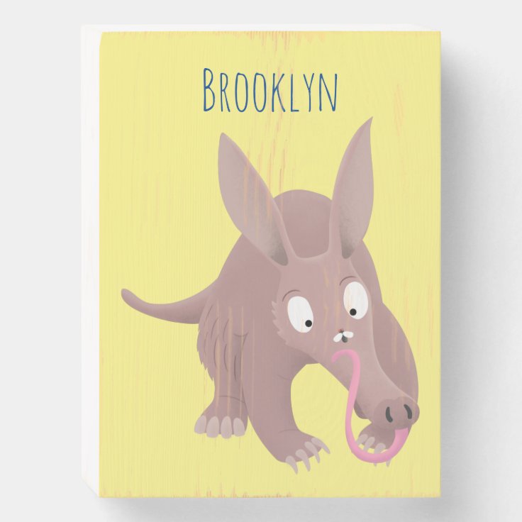 Cute funny aardvark cartoon wooden box sign | Zazzle