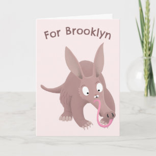 Cute funny aardvark personalized birthday cartoon card