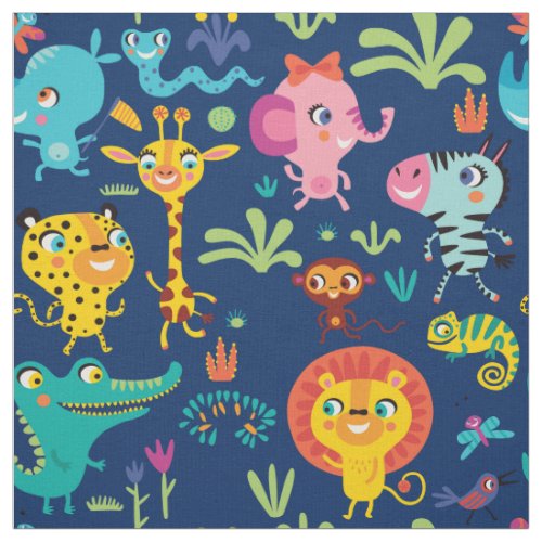 Cute Funny African Safari Animals Nursery Fabric