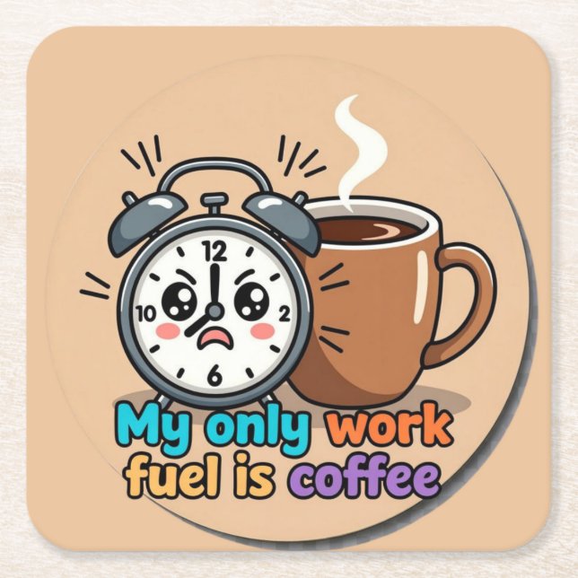 Cute Funny Alarm Clock Coffee Coaster (Front)
