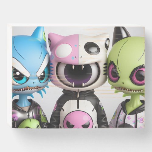 Cute funny alien monster cat wooden box sign