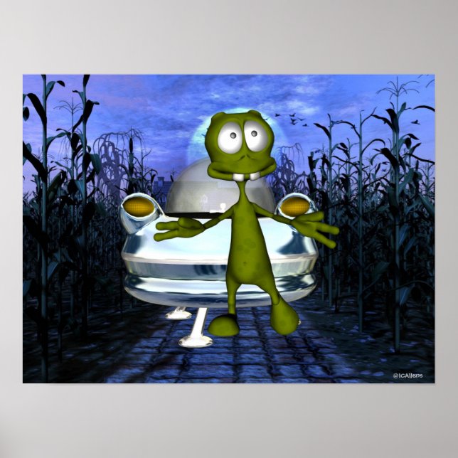 Cute funny alien u.f.o in cornfield 1 poster (Front)