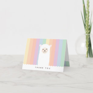 Cute Funny Alpaca Llama and Rainbow Whimsical Letterpress Thank You Card