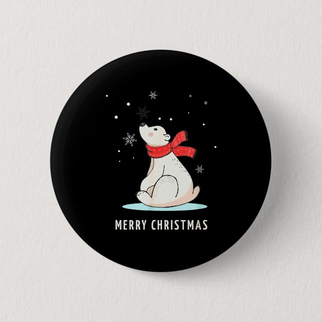 Cute Funny &amp; Unique Christmas Lar Bear &amp; S Button (Front)