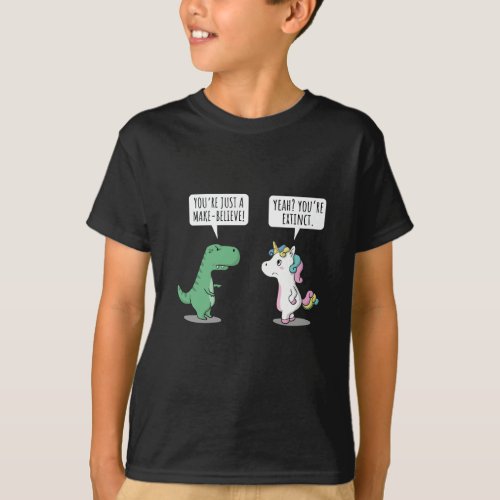 Cute Funny Angry Dinosaur Trex Extinct Unicorn Kid T_Shirt