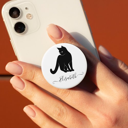  Cute Funny Animal Pet Black Cat White Custom Name PopSocket