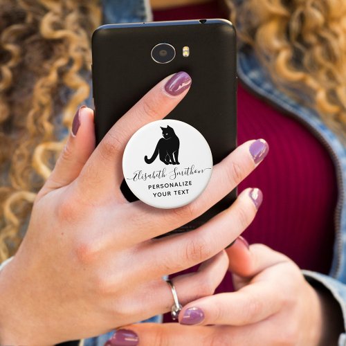  Cute Funny Animal Pet Black Cat White Custom Name PopSocket