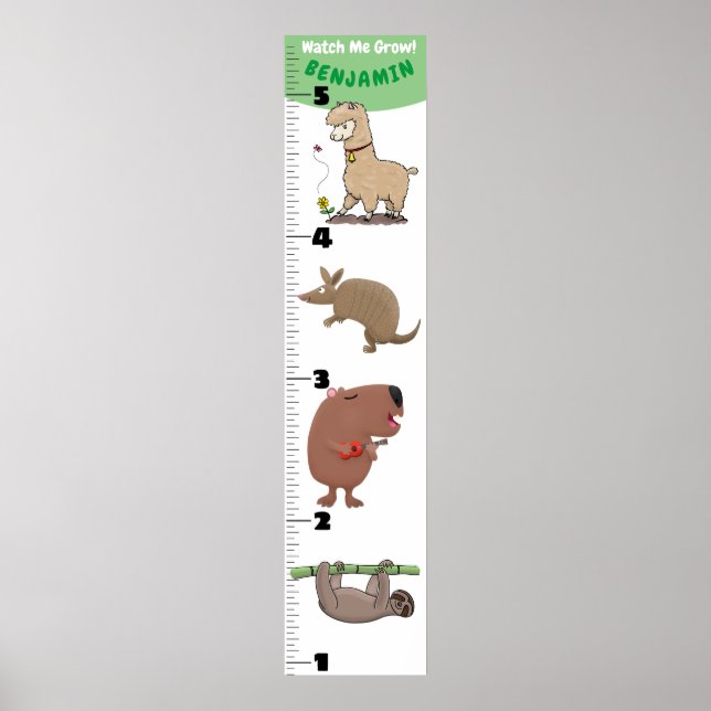 Cute funny animals cartoon growth chart (Front)