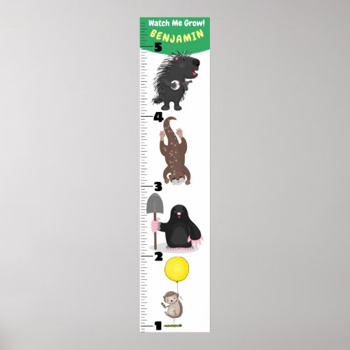 Cute funny animals cartoon growth chart