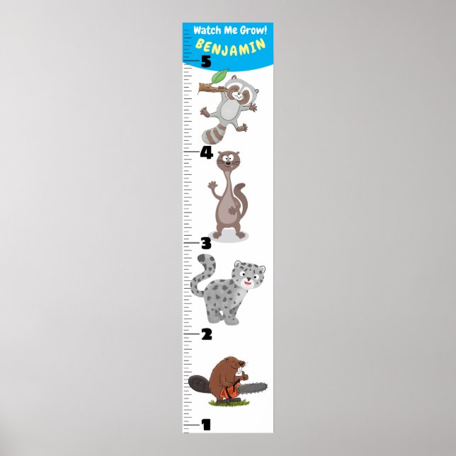 Cute funny animals cartoon growth chart (Front)