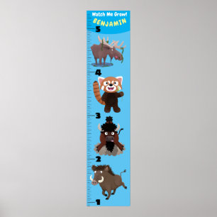 Cute funny animals cartoon growth chart