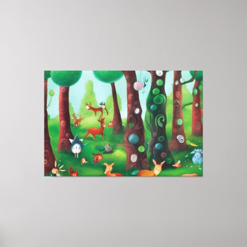 CUTE FUNNY ANIMALS IN LOVELY FOREST CANVAS PRINT