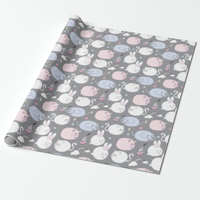 Cute Funny Animals Wrapping Paper (Unrolled)