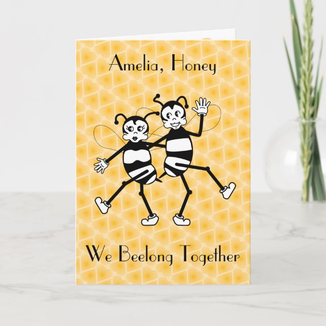 Cute Funny Art Deco Bees Valentine Holiday Card (Front)