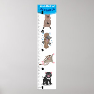 Cute funny Australian animals cartoon growth chart