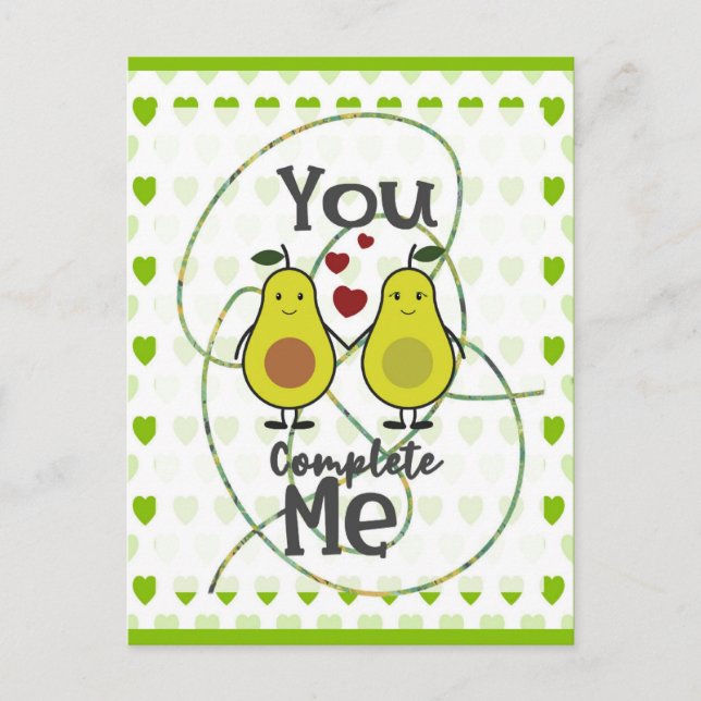 Cute Funny Avocado Couple You Complete Me Postcard (Front)