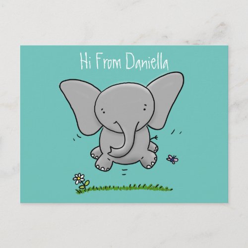 Cute funny baby elephant illustration cartoon postcard