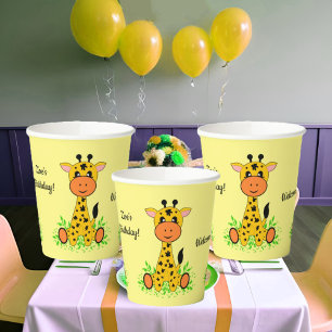 Cute funny baby giraffe for kids any age birthday paper cups