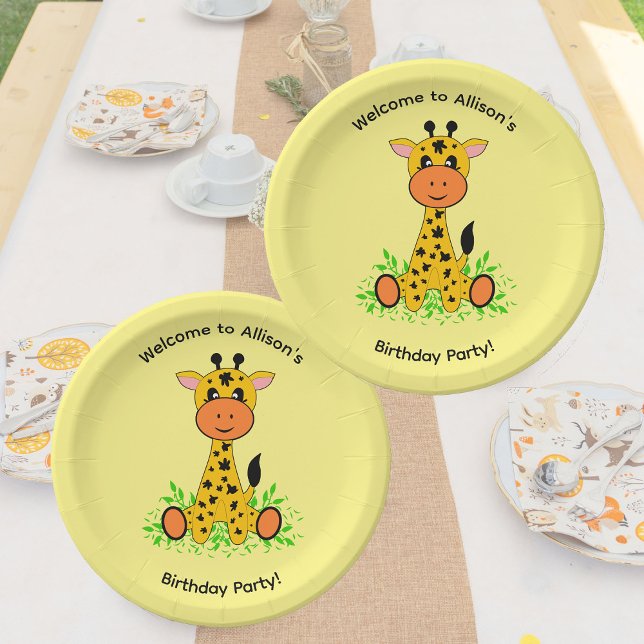 Cute funny baby giraffe for kids birthday  paper plates (Creator Uploaded)