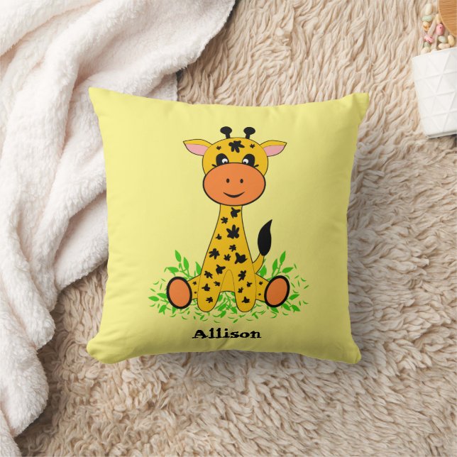 Cute funny baby giraffe for kids  throw pillow (Blanket)