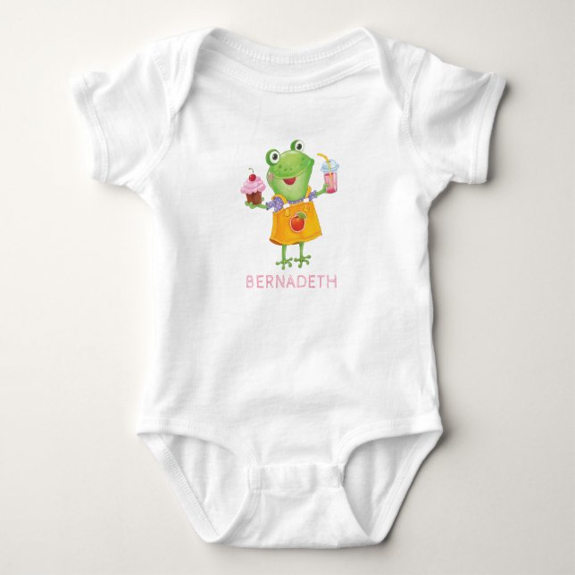 Cute Funny Baby Girl Frog Pink Girl Baby Bodysuit (Front)